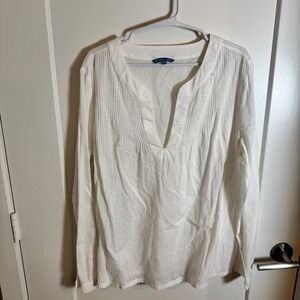 Smart‎ Set Womens White Long Sleeve Pleated V Neck Tunic Top XL
